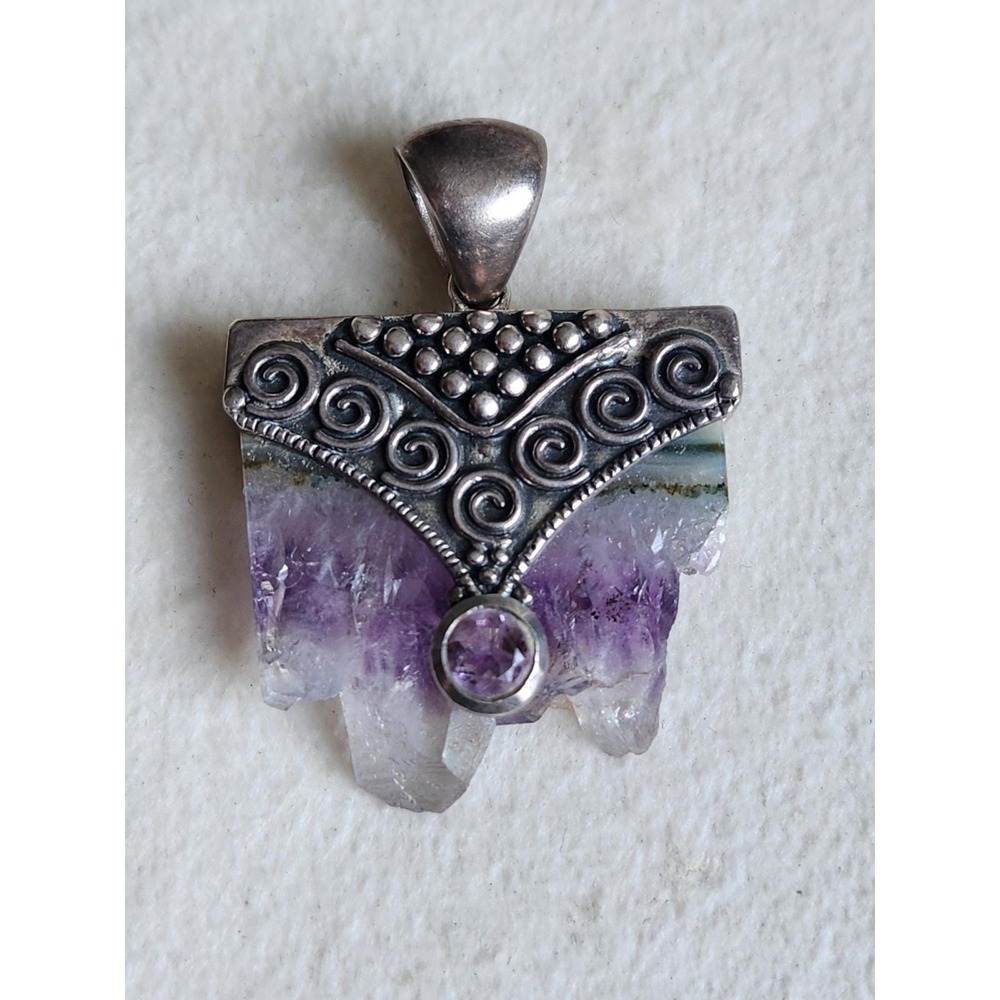 Vintage Arya Sterling Silver Raw Amethyst Stalactite Pendant Stamped 925